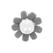 Fleur en perles de rocailles - marguerite - 10 mm - Gris foncé - Blanc nacré x1