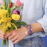 Fleur en perles de rocailles - marguerite - 10 mm - Bleu - Blanc nacré x1