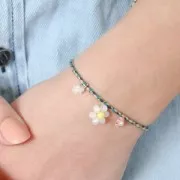 Fleur en perles de rocailles - marguerite - 10 mm - Blanc - Blanc nacré x1