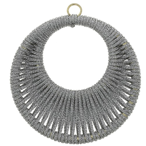 Pendentif rond  avec fil tissé 43 mm - Gris foncé brillant x1