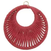 Pendentif rond  avec fil tissé 46 mm - Rouge brillant x1