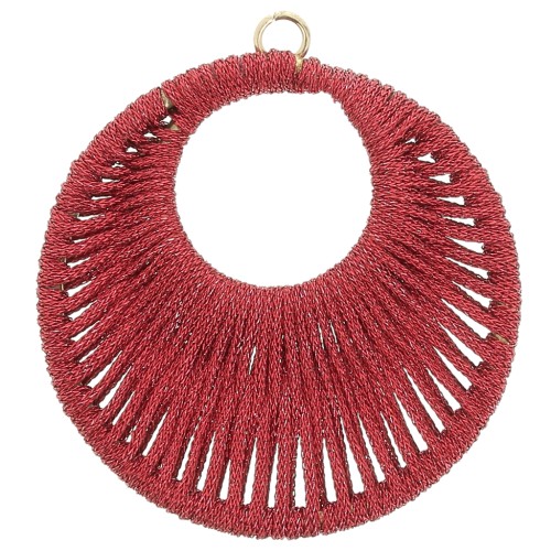 Pendentif rond  avec fil tissé 46 mm - Rouge brillant x1