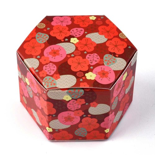 Boîte cadeau à monter soi-même 8.5x7.5x5.5 cm - Motif floral - Rouge - Multicolore