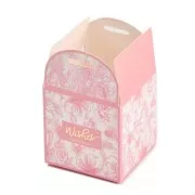 Boite à monter soi-même avec ruban pour bijoux 7x7 cm - motif fleurs - Rose clair