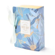 Boite livre à monter soi-même pour bijoux 13x9x4.5 cm - motif fleurs - Bleu - Doré