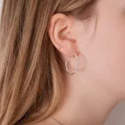 Créoles ouvertes diamantées 28 mm - Fil 2 mm - Placage Argent fin x2