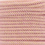 Cordon en polyester tressé et fil métallisé 3 mm - Rose clair - Doré x1m