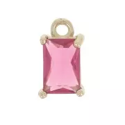 Mini breloque rectangle avec oxyde de zirconium 8.5x5 mm - Doré - Fuchsia x1