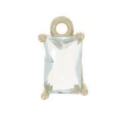 Mini breloque rectangle avec oxyde de zirconium 8.5x5 mm - Doré - Aquamarine x1