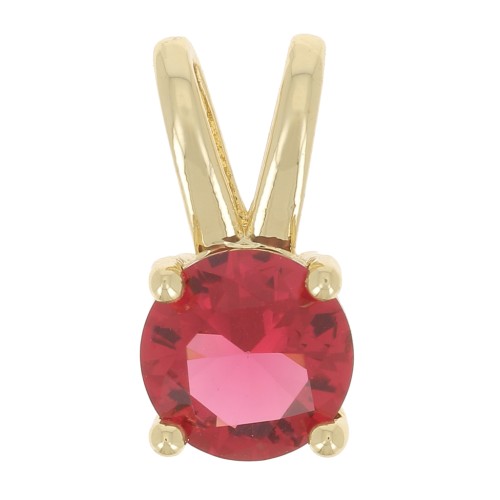 Pendentif rond avec Oxyde de Zirconium 6 mm - Doré - Fuchsia x1