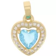 Pendentif coeur avec oxydes de Zirconium 14x11 mm - Doré - Crystal - Bleu clair x1