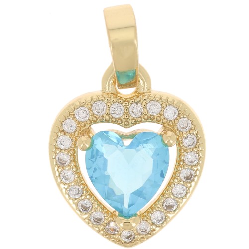 Pendentif coeur avec oxydes de Zirconium 14x11 mm - Doré - Crystal - Bleu clair x1