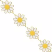 Chaîne Fantaisie motif marguerite résine époxy 10 mm - Doré - Blanc - Jaune x99cm