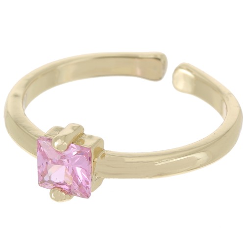 Bague fine réglable avec oxyde de Zirconium carré - Doré - Rose clair x1