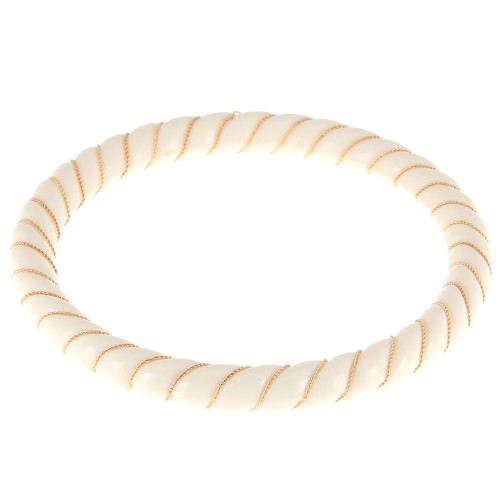 Bracelet jonc torsadé en résine opaque avec fil doré 64 mm - Ecru x1