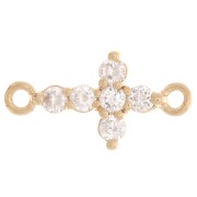 Intercalaire croix avec oxydes de zirconium 14x7.5 mm - Plaqué Or 3 microns - Crystal x1