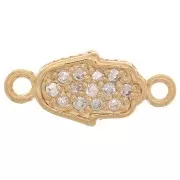 Intercalaire main de Fatma avec oxydes de zirconium 16x7 mm - Plaqué Or 3 microns - Crystal x1