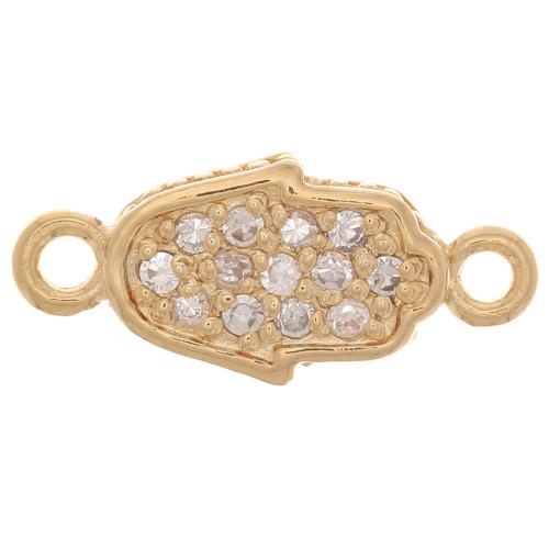 Intercalaire main de Fatma avec oxydes de zirconium 16x7 mm - Plaqué Or 3 microns - Crystal x1