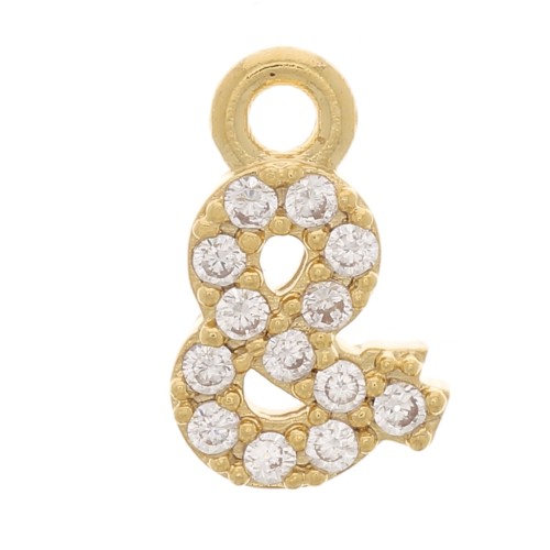 Breloque symbole 8 mm avec oxydes de zirconium - & - Doré à l'or fin - Crystal x1