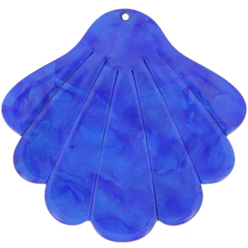 Pendentif coquillage en acétate 43x45 mm - Bleu roi nacré x1