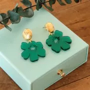 Pendentif fleur en acétate transparente 30x29 mm - Vert x1