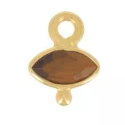 Breloque oeil facettée & petite boule 9x7 mm - Arg 925 Doré Or fin - Oeil de tigre