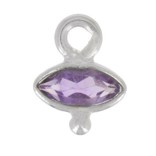 Breloque oeil facettée & petite boule 9x7 mm - Argent 925 - Amethyste x1