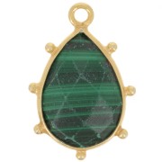 Pendentif goutte facetté & petites boules 19x13mm Arg 925 Doré Or fin - Malachite