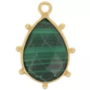 Pendentif goutte facetté & petites boules 19x13mm Arg 925 Doré Or fin - Malachite