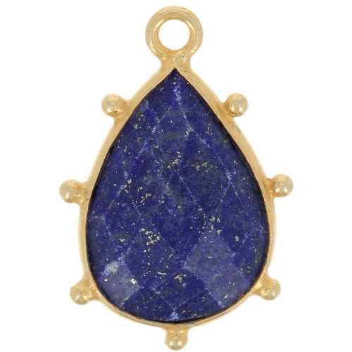 Pendentif goutte facetté & petites boules 19x13mm Arg 925 Doré Or fin Lapis lazuli