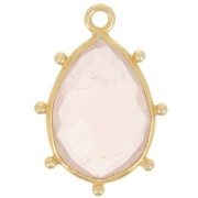 Pendentif goutte facetté & petites boules 19x13mm Arg 925 Doré Or fin Quartz rose
