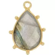 Pendentif goutte facetté & petites boules 19x13mm Arg 925 Doré Or fin Labradorite