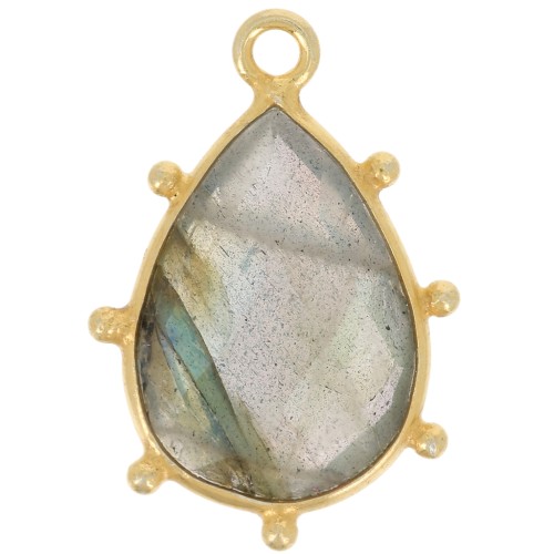 Pendentif goutte facetté & petites boules 19x13mm Arg 925 Doré Or fin Labradorite