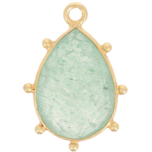 Pendentif goutte facetté & petites boules 19x13mm Arg 925 Doré Or fin - Aventurine