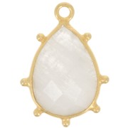 Pendentif goutte facetté & petites boules 19x13mm Ag925 Doré Or fin Pierre de lune
