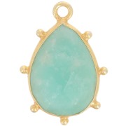 Pendentif goutte facetté & petites boules 19x13mm Arg 925 Doré Or fin - Amazonite