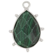 Pendentif goutte facetté & petites boules 19x13 mm - Argent 925 - Malachite x1
