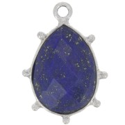Pendentif goutte facetté & petites boules 19x13 mm - Argent 925 - Lapis lazuli x1
