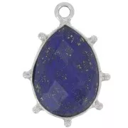 Pendentif goutte facetté & petites boules 19x13 mm - Argent 925 - Lapis lazuli x1