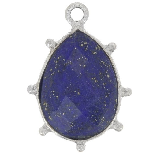 Pendentif goutte facetté & petites boules 19x13 mm - Argent 925 - Lapis lazuli x1