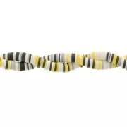 Perles Heishi rondelles  en pâte polymère 8x1 mm - Mix Blanc - Jaune - Noir x39cm