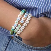 Perles Heishi rondelles  en pâte polymère 6x1 mm - Mix Multi-vert x39cm