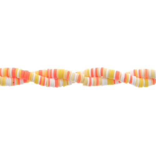 Perles Heishi rondelles  en pâte polymère 6x1 mm - Mix Orange - Jaune - Blanc x39cm