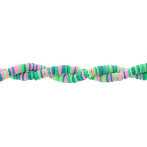Perles Heishi rondelles  en pâte polymère 6x1 mm - Mix Multi-vert - Rose x39cm