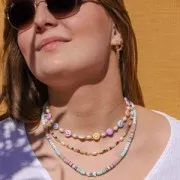 Perles Heishi rondelles  en pâte polymère 6x1 mm - Mix Multi-vert - Rose x39cm