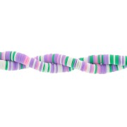 Perles Heishi rondelles  en pâte polymère 6x1 mm - Mix Vert - Violet - Blanc x39cm