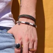 Perles Heishi rondelles  en pâte polymère 6x1 mm - Mix Bleu foncé - Saumon x39cm