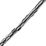 Perles tube style Heishi en pâte polymère 6x6 mm - Rayé Blanc - Noir x40cm