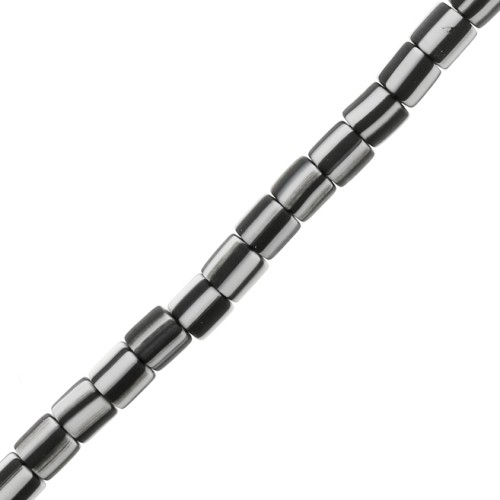 Perles tube style Heishi en pâte polymère 6x6 mm - Rayé Blanc - Noir x40cm