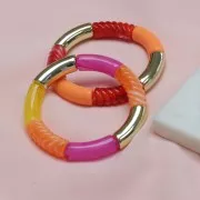 Perles tube incurvé en acrylique opaque 35x11 mm - Rose pâle x6